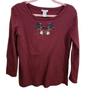Sundance Burgundy Fully Embroidered Top Size M